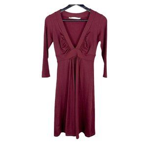 Susana Monaco Red Plunge Long Sleeve Midi Dress Small
